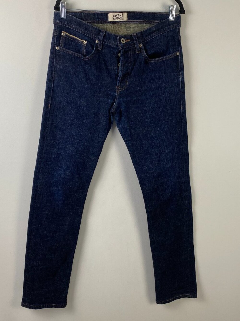 Naked & Famous Slub Stretch Selvedge Button Fly Jeans Size 33 x 32 Dark Wash